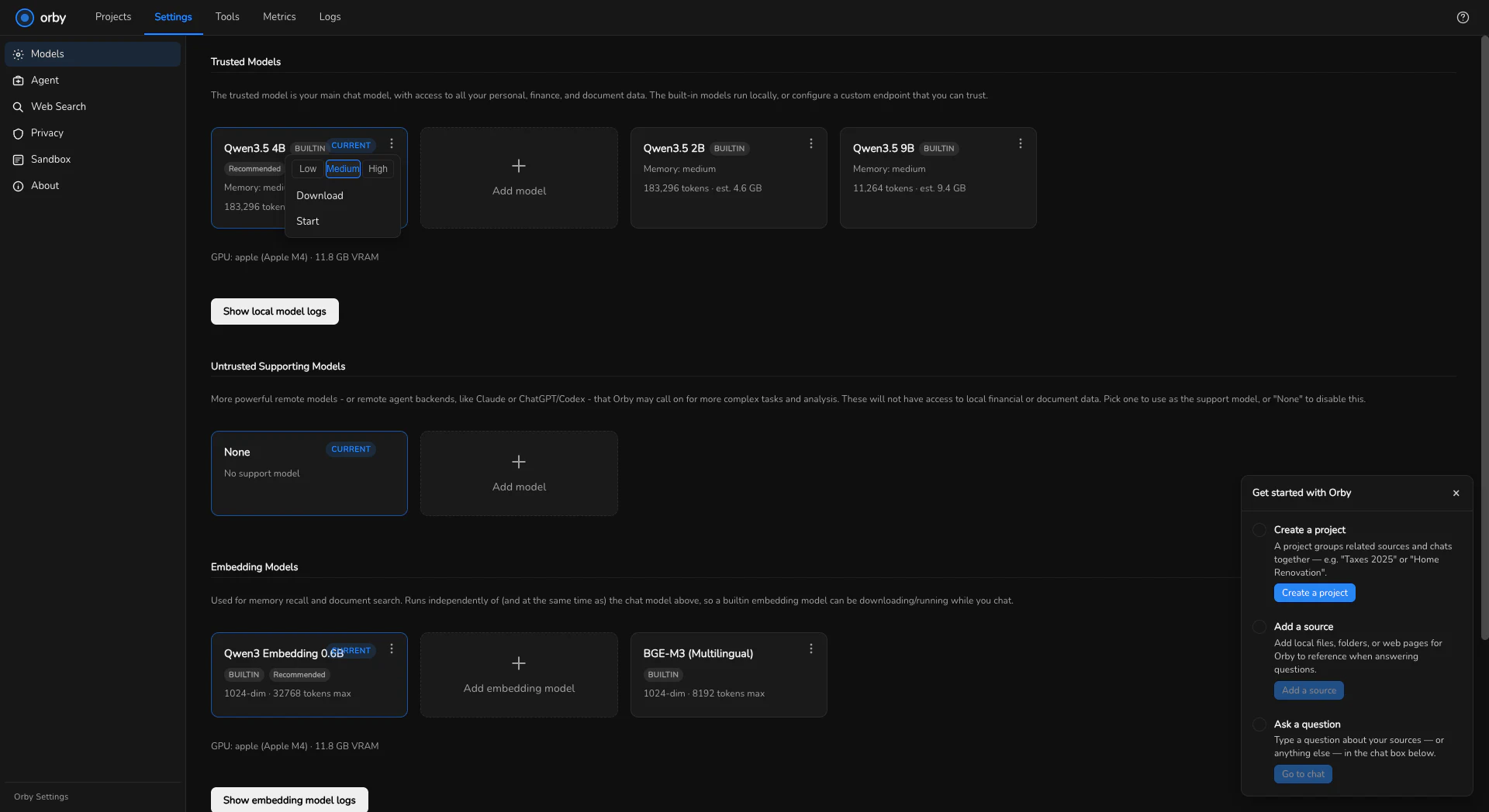 Where the model download starts, in Settings → Models.